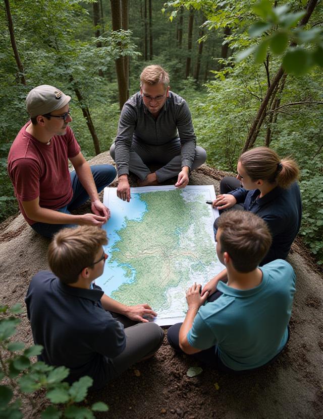 Executive team strategizing outdoors