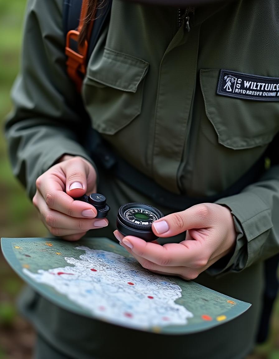 Guide demonstrating first aid in the forest