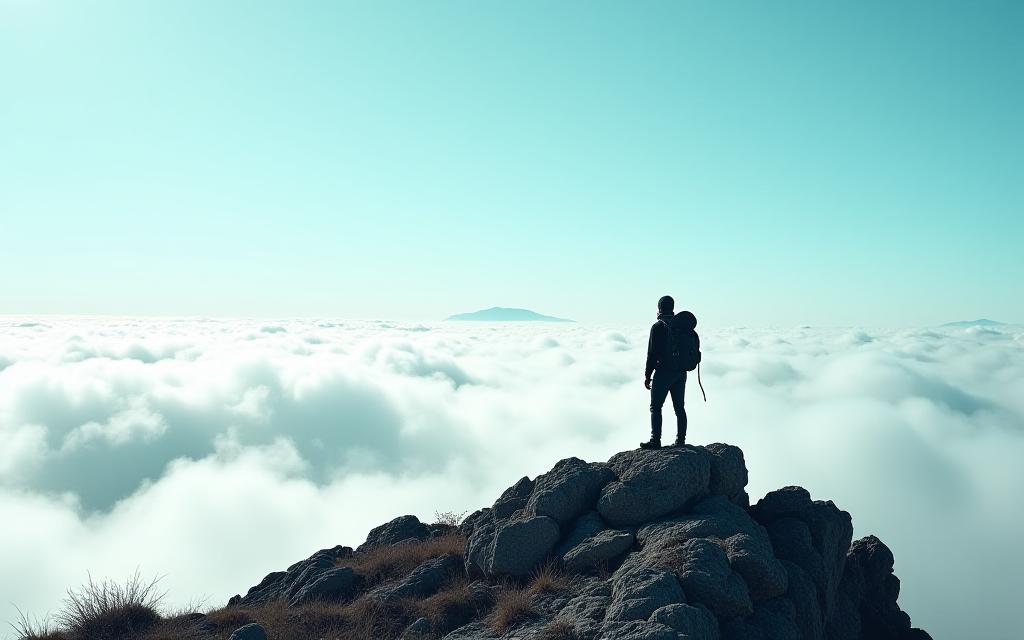 Hiker reaching a snowy peak