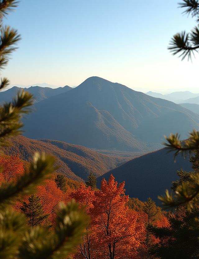 Panoramic view of mountain peaks under a clear sky