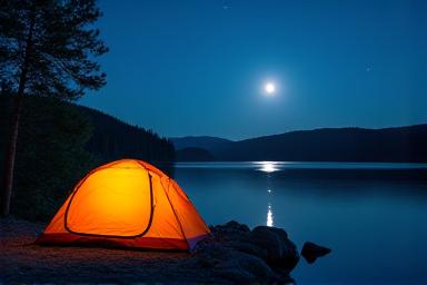 Campsite by a pristine mountain lake